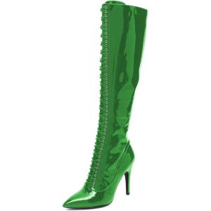 imageFSJ Women Sexy Pointed Toe Laceup Knee High Boots Stiletto High Heel Side Zipper Fashion Party Evening Nightclub Thigh High Boots Size 415 USGreen