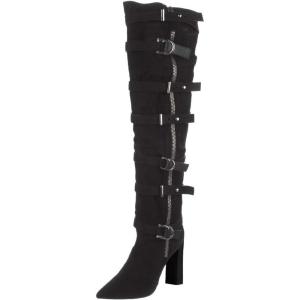 imageFSJ Women Stylish High Chunky Heel Over the Knee Boots Pointed Toe Buckled Strappy Thigh High Boots with Zipper Fashion Winter Long Boots Size 415 USBlack