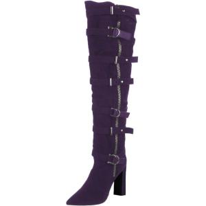 imageFSJ Women Stylish High Chunky Heel Over the Knee Boots Pointed Toe Buckled Strappy Thigh High Boots with Zipper Fashion Winter Long Boots Size 415 USPurple