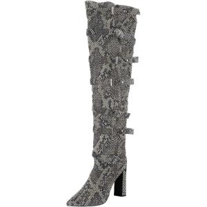 imageFSJ Women Stylish High Chunky Heel Over the Knee Boots Pointed Toe Buckled Strappy Thigh High Boots with Zipper Fashion Winter Long Boots Size 415 USSnakeskin