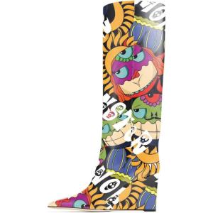imageFSJ Women Wedge Heel Pointed Toe Thigh High Boots Comfortable Thick High Heel Trendy Ladies Dressy Knee High Boots Size 415 USCartoon