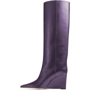 imageFSJ Women Wedge Heel Pointed Toe Thigh High Boots Comfortable Thick High Heel Trendy Ladies Dressy Knee High Boots Size 415 USDarkorchid