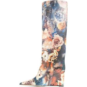 imageFSJ Women Wedge Heel Pointed Toe Thigh High Boots Comfortable Thick High Heel Trendy Ladies Dressy Knee High Boots Size 415 USFlower