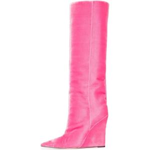 imageFSJ Women Wedge Heel Pointed Toe Thigh High Boots Comfortable Thick High Heel Trendy Ladies Dressy Knee High Boots Size 415 USPink