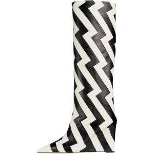 imageFSJ Women Wedge Heel Pointed Toe Thigh High Boots Comfortable Thick High Heel Trendy Ladies Dressy Knee High Boots Size 415 USStripes