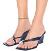 imageFSJ Women Casual Flip Flop Slide Mule Shoes Square Open Toe Thong Sandal Summer Wedge High Heel Size 415 USBlue