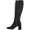 imageFSJ Women Fashion Round Toe Chunky Block Heel Knee High Riding Boots Laces Dress Shoes Size 415 USBlack