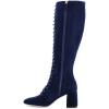 imageFSJ Women Fashion Round Toe Chunky Block Heel Knee High Riding Boots Laces Dress Shoes Size 415 USBlue
