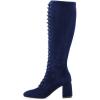 imageFSJ Women Fashion Round Toe Chunky Block Heel Knee High Riding Boots Laces Dress Shoes Size 415 USBlue