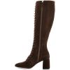 imageFSJ Women Fashion Round Toe Chunky Block Heel Knee High Riding Boots Laces Dress Shoes Size 415 USBrown
