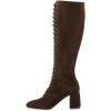 imageFSJ Women Fashion Round Toe Chunky Block Heel Knee High Riding Boots Laces Dress Shoes Size 415 USBrown