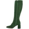 imageFSJ Women Fashion Round Toe Chunky Block Heel Knee High Riding Boots Laces Dress Shoes Size 415 USEmerald
