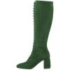imageFSJ Women Fashion Round Toe Chunky Block Heel Knee High Riding Boots Laces Dress Shoes Size 415 USEmerald