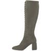 imageFSJ Women Fashion Round Toe Chunky Block Heel Knee High Riding Boots Laces Dress Shoes Size 415 USGrey