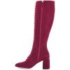 imageFSJ Women Fashion Round Toe Chunky Block Heel Knee High Riding Boots Laces Dress Shoes Size 415 USPink