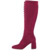 imageFSJ Women Fashion Round Toe Chunky Block Heel Knee High Riding Boots Laces Dress Shoes Size 415 USPink