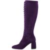 imageFSJ Women Fashion Round Toe Chunky Block Heel Knee High Riding Boots Laces Dress Shoes Size 415 USPurple
