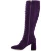 imageFSJ Women Fashion Round Toe Chunky Block Heel Knee High Riding Boots Laces Dress Shoes Size 415 USPurple