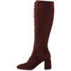 imageFSJ Women Fashion Round Toe Chunky Block Heel Knee High Riding Boots Laces Dress Shoes Size 415 USWine