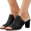 imageFSJ Women Peep Toe Mules Chunky Heeled Sandals with Studs Casual Slip On Summer Shoes Size 415 USBlacksuede