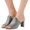 imageFSJ Women Peep Toe Mules Chunky Heeled Sandals with Studs Casual Slip On Summer Shoes Size 415 USGrey