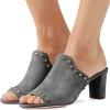 imageFSJ Women Peep Toe Mules Chunky Heeled Sandals with Studs Casual Slip On Summer Shoes Size 415 USGreysuede