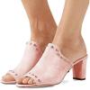 imageFSJ Women Peep Toe Mules Chunky Heeled Sandals with Studs Casual Slip On Summer Shoes Size 415 USPinksuede