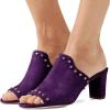 imageFSJ Women Peep Toe Mules Chunky Heeled Sandals with Studs Casual Slip On Summer Shoes Size 415 USPurplesuede