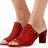 imageFSJ Women Peep Toe Mules Chunky Heeled Sandals with Studs Casual Slip On Summer Shoes Size 415 USRedsuede