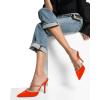 imageFSJ Women Sexy Rhinestone Slide Mules Pumps Pointed Strappy High Heels Sandals for Party Evening ShoesOrange