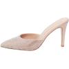 imageFSJ Women Slip On Mid High Heeled Mules Slipper Closed Pointed Toe Sandals Slides Dress Shoes Size 415 USBeige Rhinestones