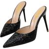 imageFSJ Women Slip On Mid High Heeled Mules Slipper Closed Pointed Toe Sandals Slides Dress Shoes Size 415 USBlack Glitter