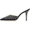 imageFSJ Women Slip On Mid High Heeled Mules Slipper Closed Pointed Toe Sandals Slides Dress Shoes Size 415 USBlack Rhinestones