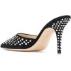 imageFSJ Women Slip On Mid High Heeled Mules Slipper Closed Pointed Toe Sandals Slides Dress Shoes Size 415 USBlack Rhinestones