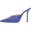 imageFSJ Women Slip On Mid High Heeled Mules Slipper Closed Pointed Toe Sandals Slides Dress Shoes Size 415 USBlue12 Cm