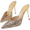 imageFSJ Women Slip On Mid High Heeled Mules Slipper Closed Pointed Toe Sandals Slides Dress Shoes Size 415 USChampagne Glitter