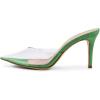 imageFSJ Women Slip On Mid High Heeled Mules Slipper Closed Pointed Toe Sandals Slides Dress Shoes Size 415 USGreen Clear