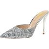 imageFSJ Women Slip On Mid High Heeled Mules Slipper Closed Pointed Toe Sandals Slides Dress Shoes Size 415 USSilver Glitter