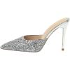 imageFSJ Women Slip On Mid High Heeled Mules Slipper Closed Pointed Toe Sandals Slides Dress Shoes Size 415 USSilver Glitter