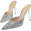 imageFSJ Women Slip On Mid High Heeled Mules Slipper Closed Pointed Toe Sandals Slides Dress Shoes Size 415 USSilver Glitter