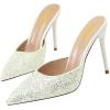 imageFSJ Women Slip On Mid High Heeled Mules Slipper Closed Pointed Toe Sandals Slides Dress Shoes Size 415 USWhite Glitter