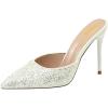 imageFSJ Women Slip On Mid High Heeled Mules Slipper Closed Pointed Toe Sandals Slides Dress Shoes Size 415 USWhite Glitter