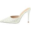 imageFSJ Women Slip On Mid High Heeled Mules Slipper Closed Pointed Toe Sandals Slides Dress Shoes Size 415 USWhite Glitter
