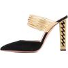 imageFSJ Women Strappy Golden Chunky High Heels Mules Fashion Pointy Toe Pumps Slip On Evening Party Shoes Size 415 USBlack