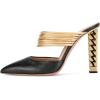 imageFSJ Women Strappy Golden Chunky High Heels Mules Fashion Pointy Toe Pumps Slip On Evening Party Shoes Size 415 USBlack Matte