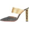 imageFSJ Women Strappy Golden Chunky High Heels Mules Fashion Pointy Toe Pumps Slip On Evening Party Shoes Size 415 USDark Grey