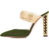 imageFSJ Women Strappy Golden Chunky High Heels Mules Fashion Pointy Toe Pumps Slip On Evening Party Shoes Size 415 USGreen