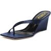 imageFSJ Women Casual Flip Flop Slide Mule Shoes Square Open Toe Thong Sandal Summer Wedge High Heel Size 415 USBlue