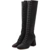 imageFSJ Women Fashion Round Toe Chunky Block Heel Knee High Riding Boots Laces Dress Shoes Size 415 USBlack