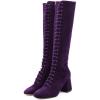 imageFSJ Women Fashion Round Toe Chunky Block Heel Knee High Riding Boots Laces Dress Shoes Size 415 USPurple